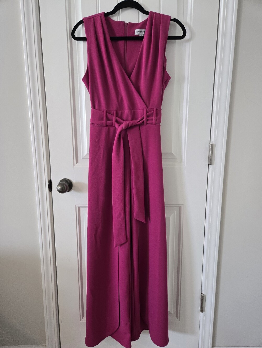 Shelby & Palmer Magenta Sleeveless Wrap Maxi Dress with Tie Waist